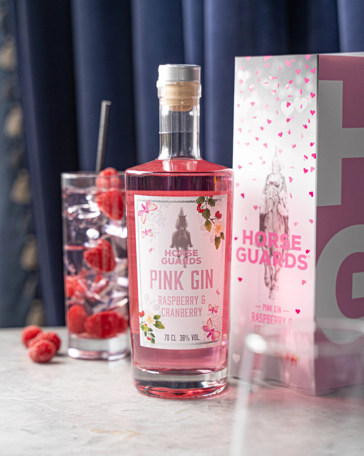 Horse Guards Raspberry & Cranberry Pink Gin in an Anniversary/Birthday/Valentine's Box